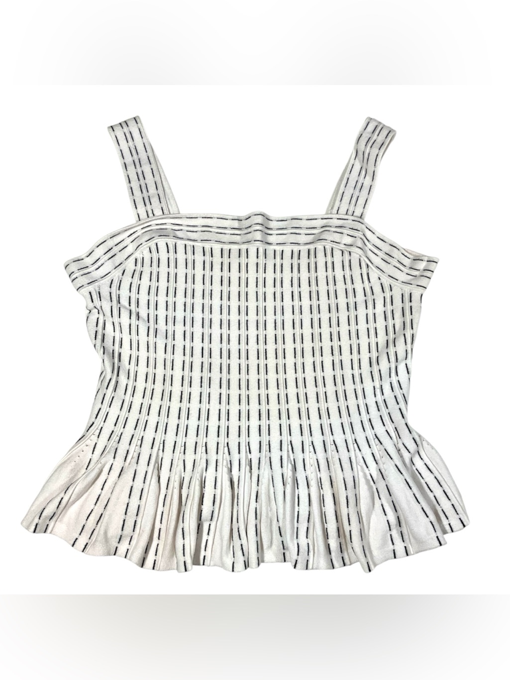 Printed Square Neck Pleated Peplum Sweater Tank Large Express
